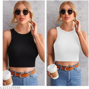 HouseOfCommon Casual Solid Women White, Black Top