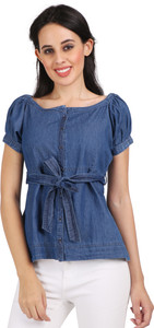 CEFALU Casual Washed Women Blue Top