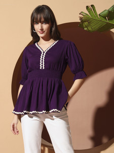 ZWERLON Casual Printed Women Purple Top