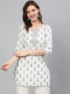 RYLEE Casual Printed Women White Top