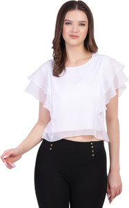 FIRST ARRIVAL Casual Solid Women White Top