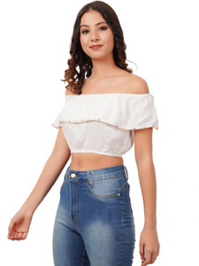 YES TEN Casual Solid Women White Top