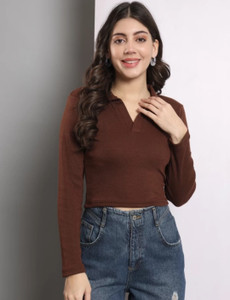 Trend Level Casual Solid Women Brown Top