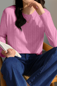 teehub Casual Self Design Women Pink Top