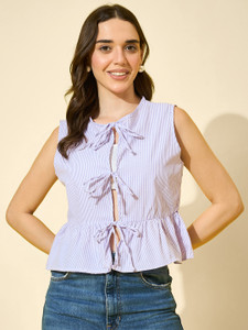 QIOA Casual Self Design Women Purple Top