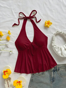 KASTURI Casual Solid Women Maroon Top