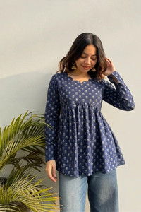 VRAJRANI TRENDS Casual Ethnic Motifs Women Blue Top