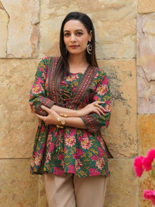 innu Casual Printed Women Green Top