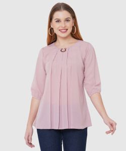 GO.4.IT Casual 3/4 Sleeve Solid Women Pink Top