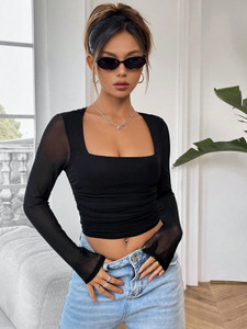 clobug Casual Solid Women Black Top