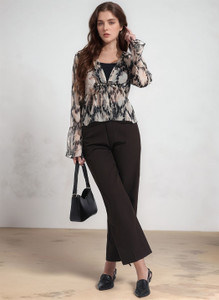Dressberry Casual 3/4 Sleeve Printed Women Black Top