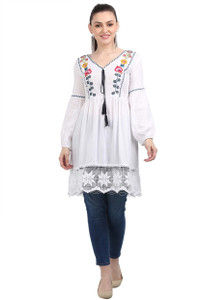 KARTX Casual Embroidered Women White Top
