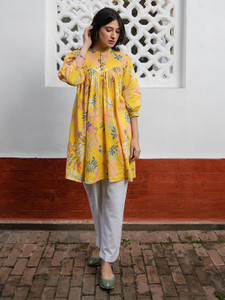 Janasya Casual Floral Print Women Yellow Top