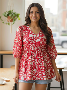 Kashonaa Casual Floral Print Women Red Top