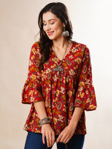 Globus Formal Floral Print Women Maroon Top