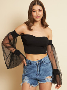 TANDUL Casual Solid Women Black Top