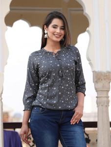 himanc Casual Printed Women Black Top