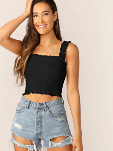 QUINTESSENTIALS Casual Sleeveless Solid Women Gold Top