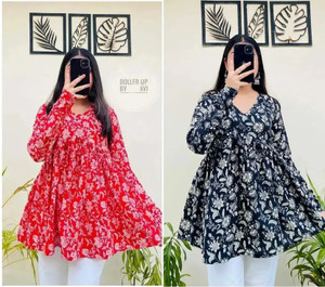 BIBHATSU Casual Floral Print Women Black, Red Top