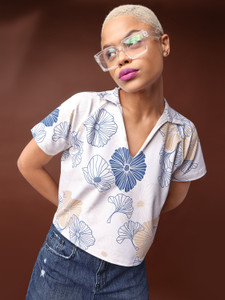 PURVAJA Party Floral Print Women White, Blue Top
