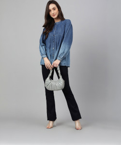 Janasya Casual Washed Women Blue Top