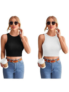 MIXFIT Casual Solid Women Black, White Top