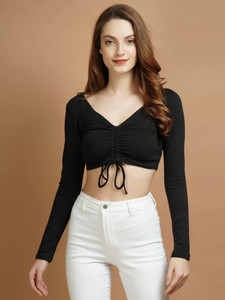 Stylish Arrow Casual Solid Women Black Top