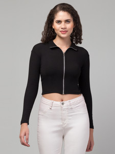 MAUEX Casual Solid Women Black Top