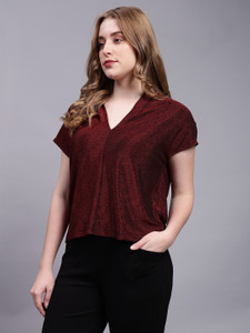 saffe Party Embellished Women Red Top