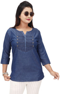 anmol fashion Casual Solid Women Blue Top