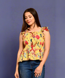 FrionKandy Casual Printed Women Yellow Top