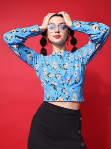 PURVAJA Party Printed Women Blue Top