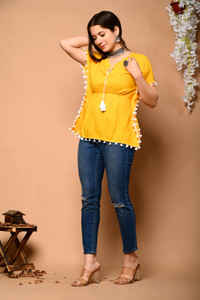 Rimeline Casual Solid Women Yellow Top