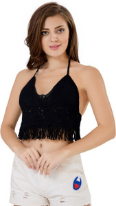 Fabme Beach Wear Self Design Women Black Top
