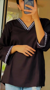 Anamwear Casual Solid, Embroidered, Embellished, Lace, Printed, Striped, Ethnic Motifs Women Black Top