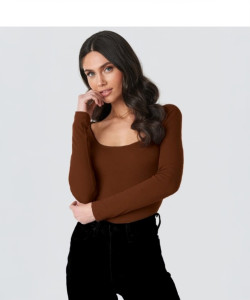 Western Darji Casual Solid Women Brown Top