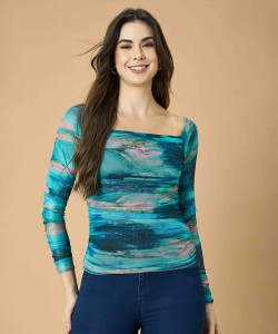 FashFun Casual 3/4 Sleeve Printed Women Multicolor Top