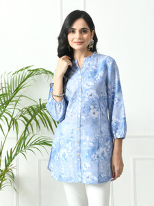 Meesan Formal Floral Print Women Light Blue Top