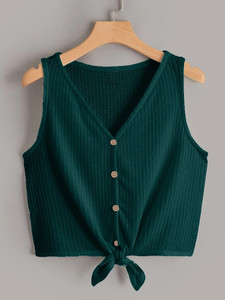 Rahi Trendz Party Solid Women Dark Green Top