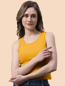 FBAR Casual Solid Women Gold Top