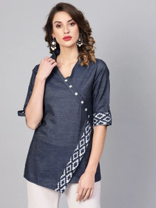 AKIKO Casual Self Design Women Blue Top