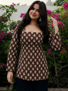 seeta fashion Casual Printed Women Brown Top