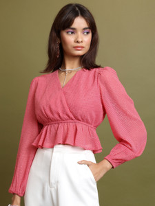 Tokyo Talkies Casual Solid Women Pink Top