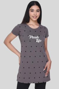 plush Casual Printed Women Grey Top
