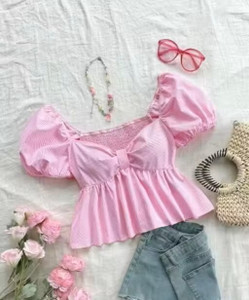 DZEB Casual Striped Women Pink Top