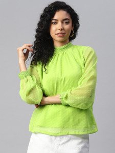 PLUSS Casual Solid Women Green Top
