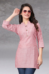 MANTRA DESIGNER Casual Striped Women Pink, White Top