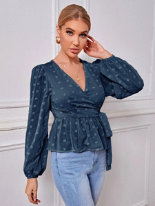 Neoen Casual Self Design Women Blue Top