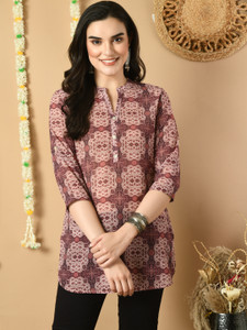 Meesan Casual Printed Women Brown, White, Beige Top