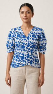 incehub Casual Floral Print Women Blue, White Top